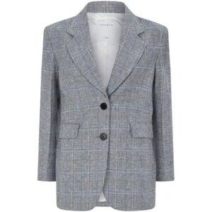 SANDRO Reynald Two-Button Plaid Blazer Gray Size 36 Preppy Academia Minimalist